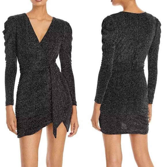 AQUA Drapey Mini Cocktail Holiday Night Out Metallic Party Dress Size 4 - Picture 7 of 15